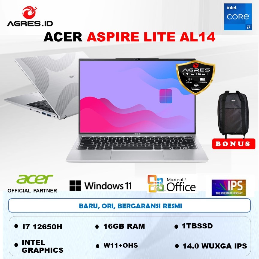ACER ASPIRE LITE AL14 I7 12650H 16GB 1TB W11+OHS 14.0 WUXGA IPS SLV -71M.71E2