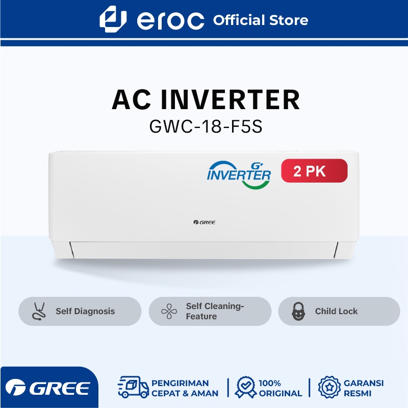 GREE AC Inverter 2 PK - GWC-18F5S - Inverter  F5S Series - With Smart Cleaner System & Power Drop