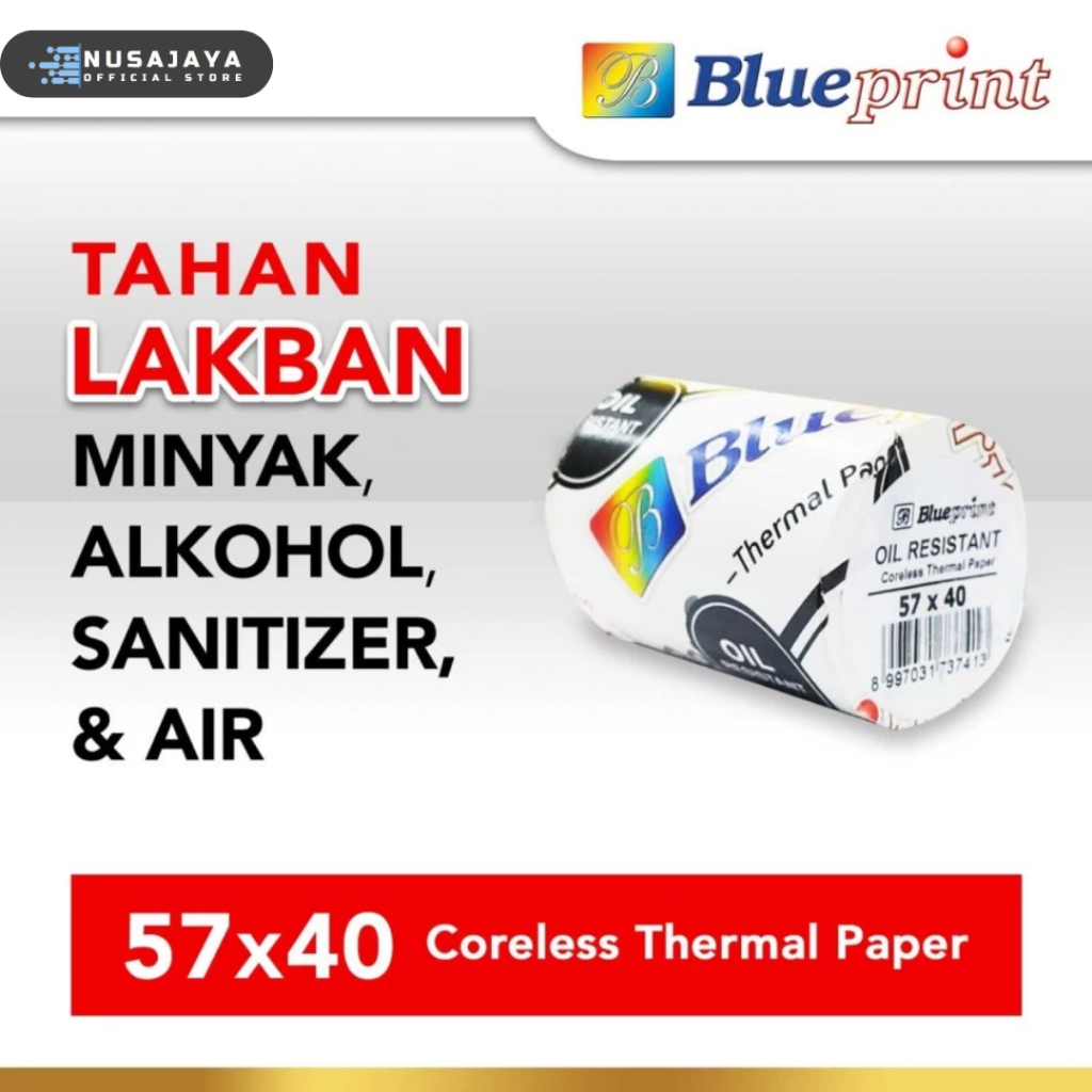 

Kertas Struk TAHAN LAKBAN 57 x 40 BLUEPRINT Thermal Oil 57x40 mm 1Roll