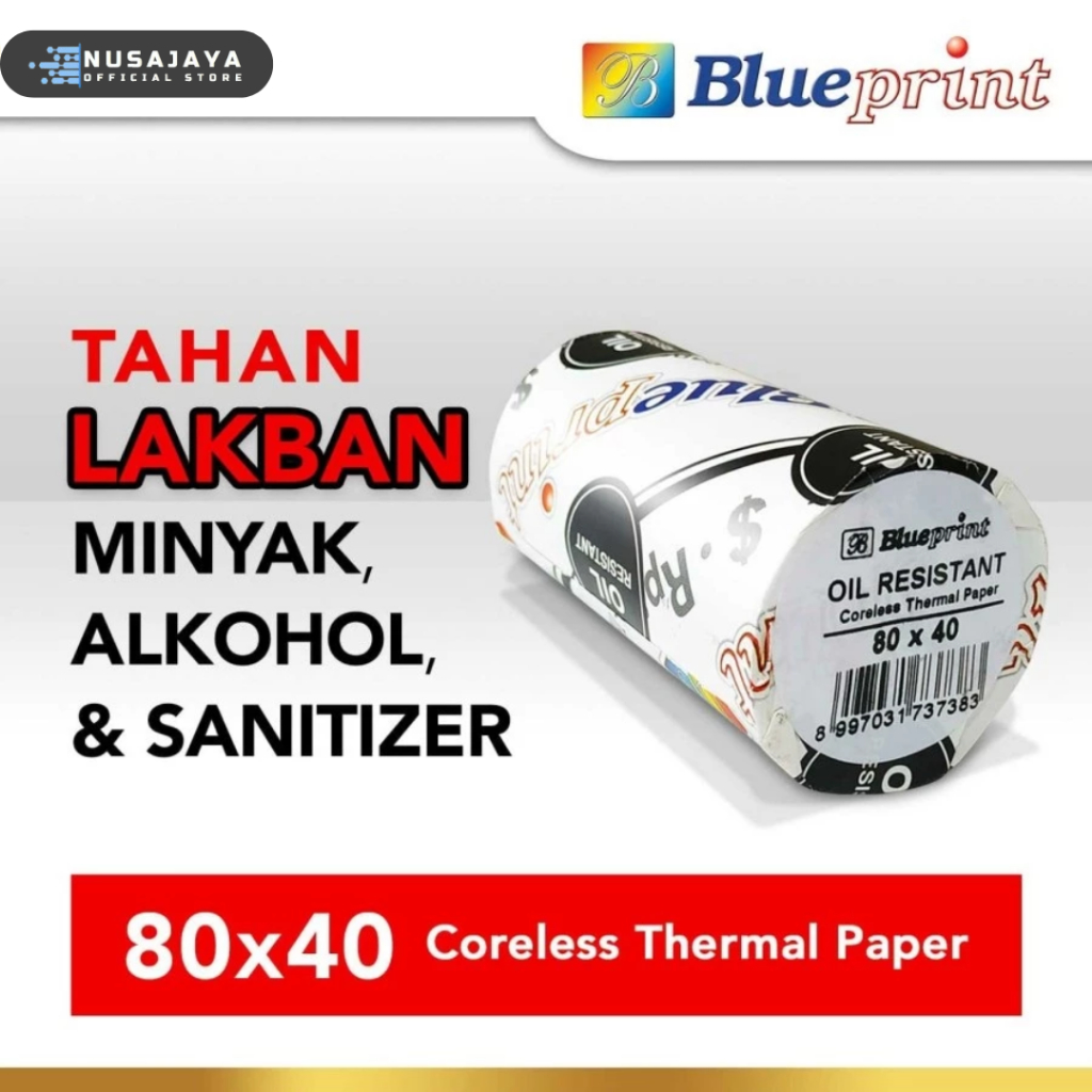 

Thermal Oil Resistant BLUEPRINT Kertas Struk TAHAN LAKBAN 80x40 mm