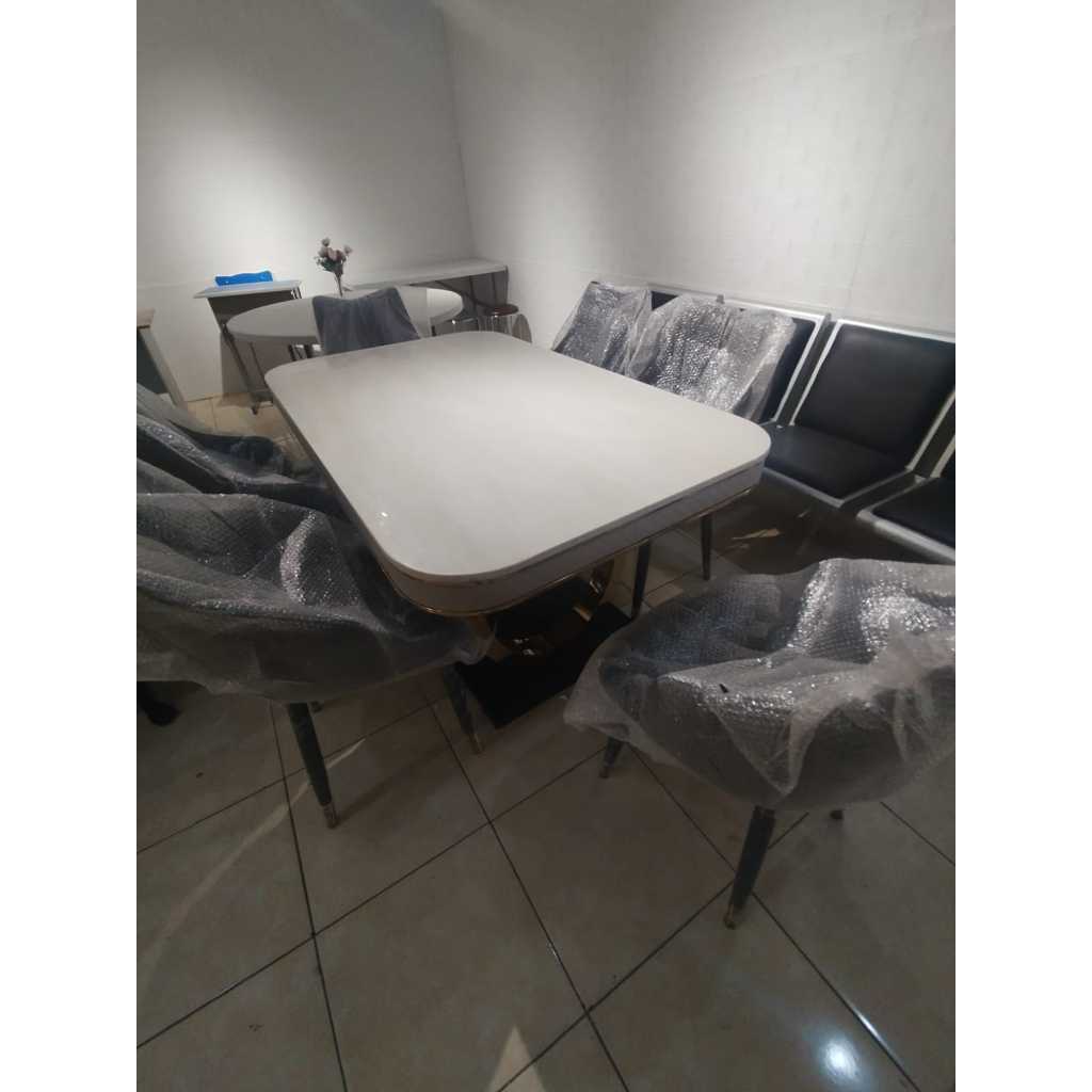 MEJA MAKAN MARMER + 6 KURSI