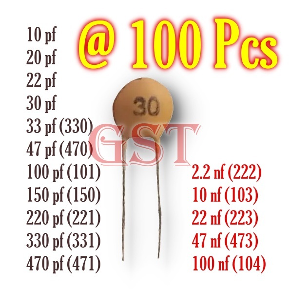 100Pcs kapasitor keramik 2.2 10 20 22 30 33 47 100 150 pf nF Capasitor