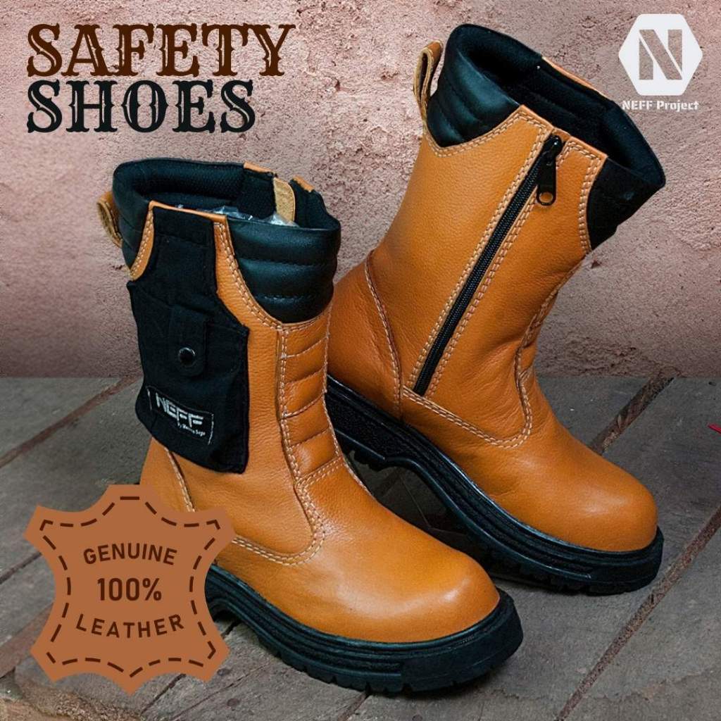 NEFF Sepatu Boot Safety | Sepatu Kerja Pria | Sepatu Proyek Kulit | Sepatu Safety Pria Kulit Sapi