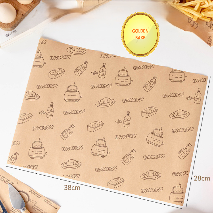 GBake 25Pcs Wax Paper 28x38 cm /Kertas Minyak Motif BAKERY COKLAT /Baking Paper Motif/ Kertas Roti k