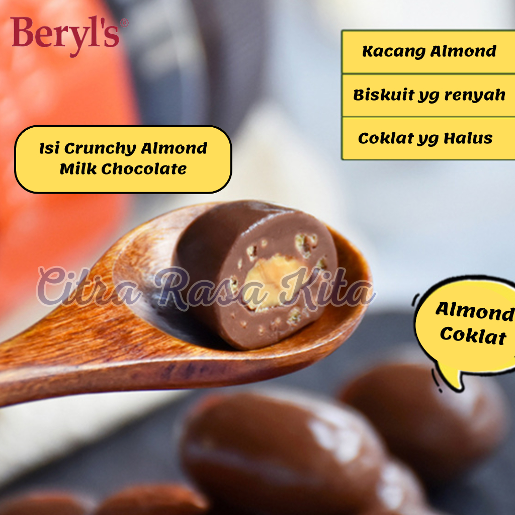 

RB Halal Beryls Crunchy Assorted Almond Green Tea Milk White Chocolate Kemasan Jar 380gr & 450gr