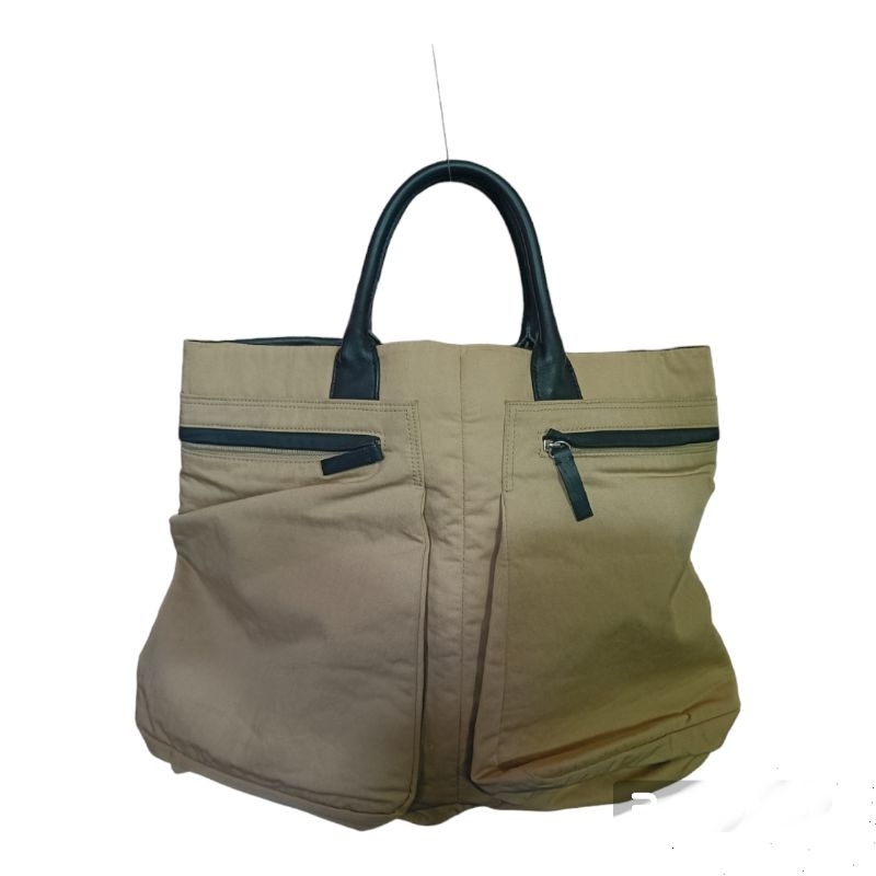 #W011-- DKNY Tote bag , khaki, fabric & leather trim.Ringan, muat banyak.Original