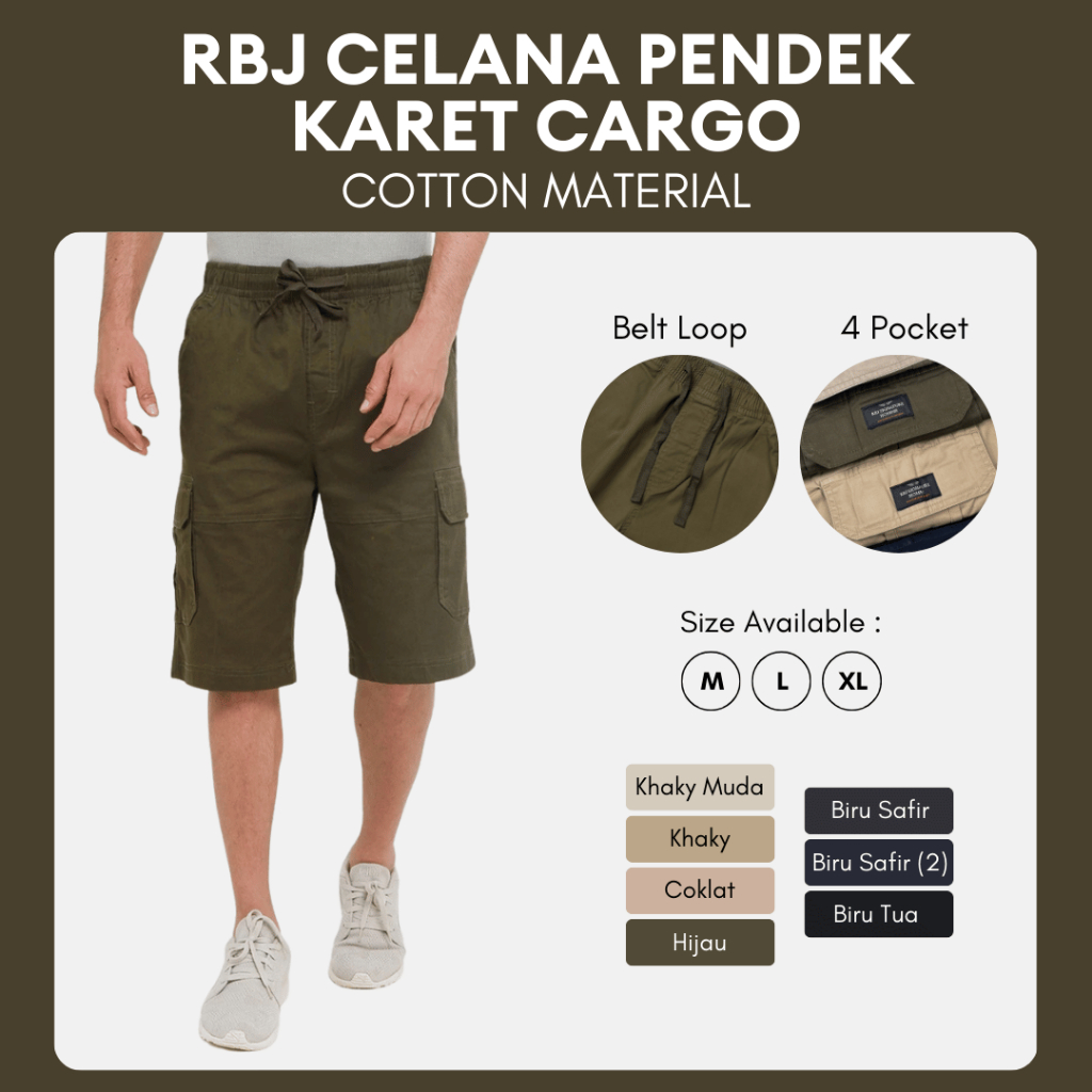 RBJ Celana Pendek Karet Cargo Cotton Pria