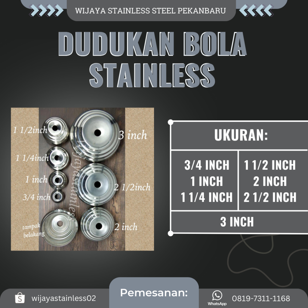 DUDUKAN BOLA STAINLESS STEEL PIPA STENLIS ORNAMEN PAGAR