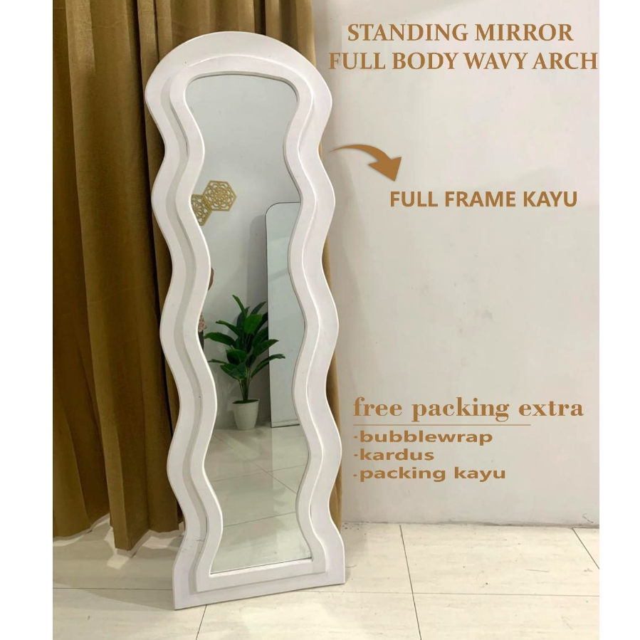 WAVE MIRROR KAYU OVAL standing mirror aesthetic wave mirror kayu standing mirror kayu full body