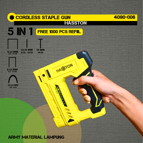 

JUAL CORDLESS STAPLE GUN 5 IN 1 STAPLES TEMBAK BATERAI 4090-006 ORIGINAL HASSTON STAPLES BATERE STAPLER SETEPLES JOK MOTOR @ARMY