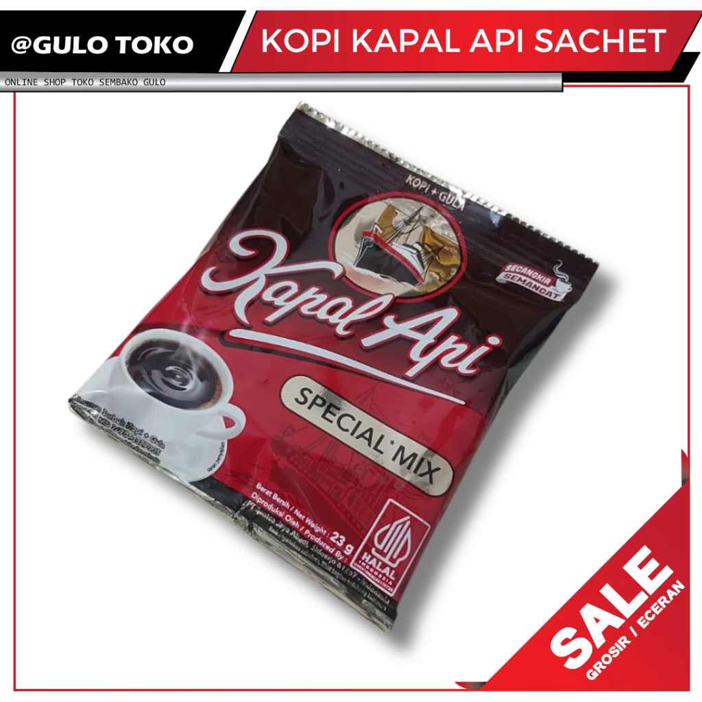 

Kopi KAPAL API Sepecial Mix, kapal api+gula kemasan sachet 23g GULO TOKO