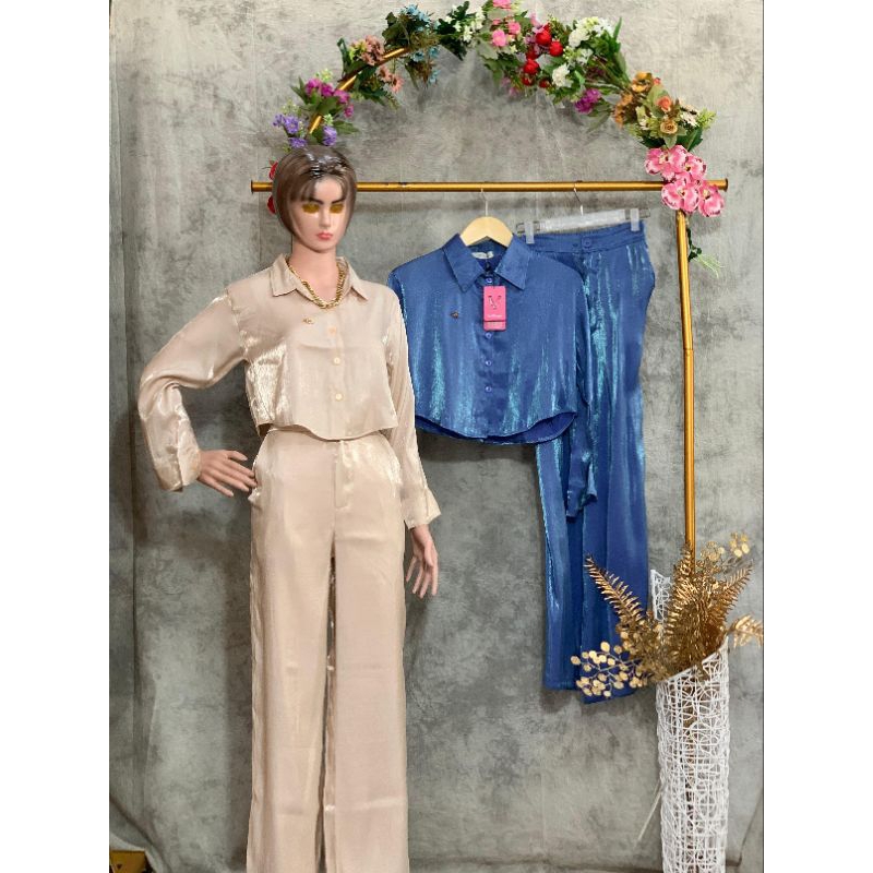 Setelan Wanita Baju Crop Celana Kulot Panjang
