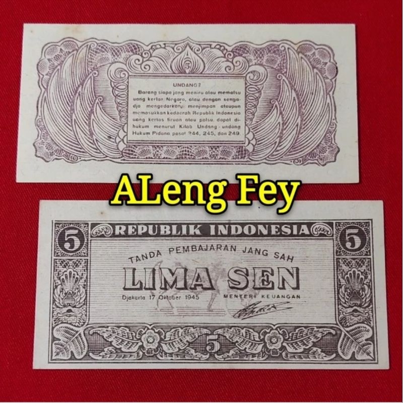 uang kuno 5 sen tahun 1945