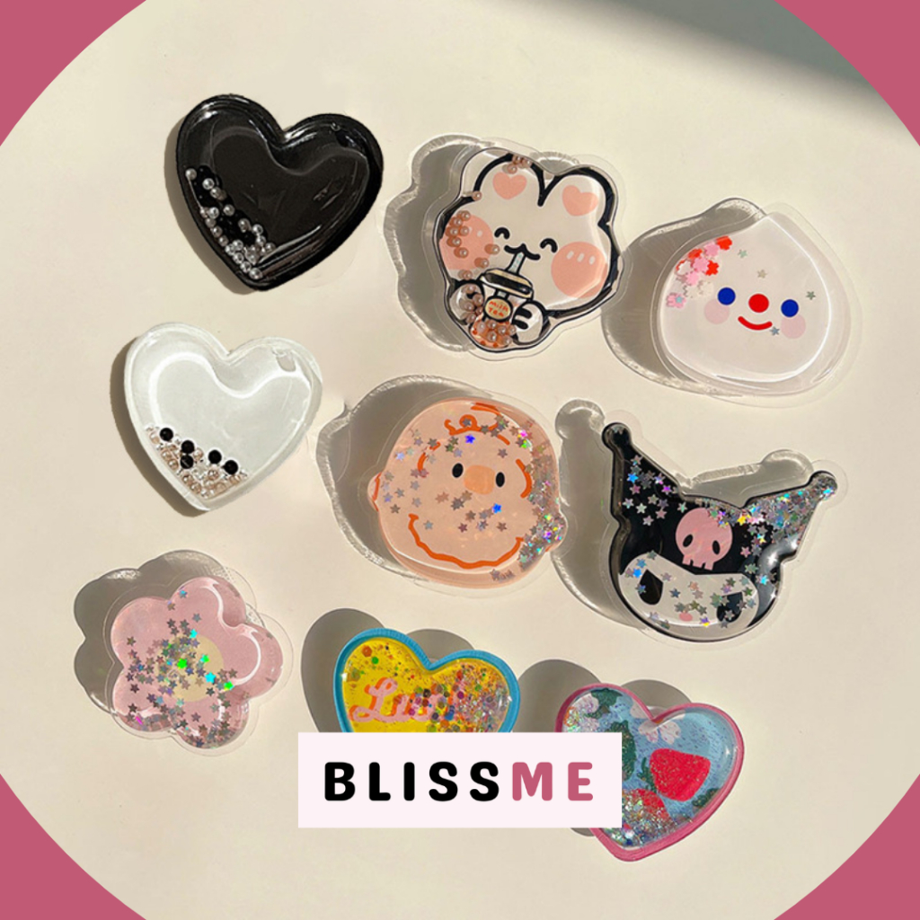 Griptok HP Sanrio Kuromi Kelinci Love Lucu Murah Glitter Air 3D Aesthetic Akrilik Bening