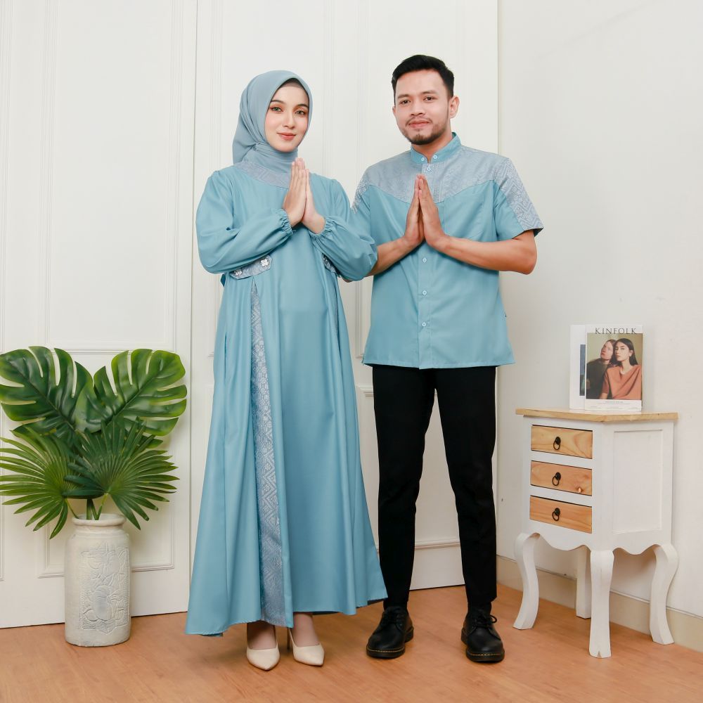 Baju Muslim Couple Azura Songket (Gamis & Koko) Premium – Sarimbit Lebaran