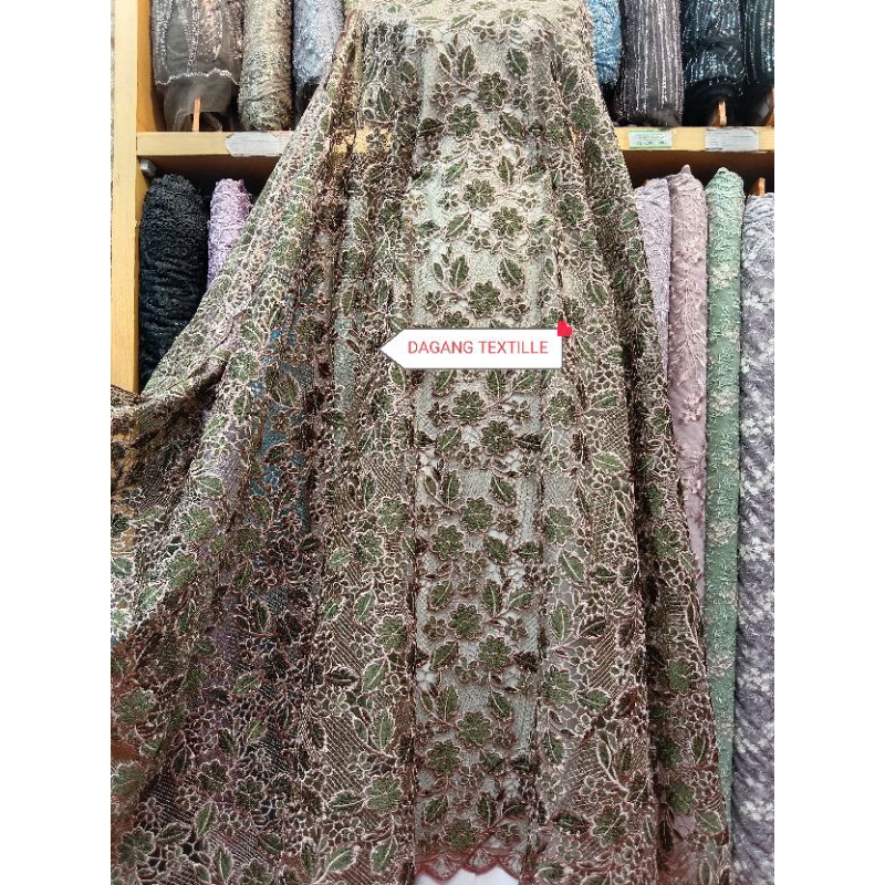 Kain bahan tile bordir brukat katun prada premium / kain tile katun prada korea