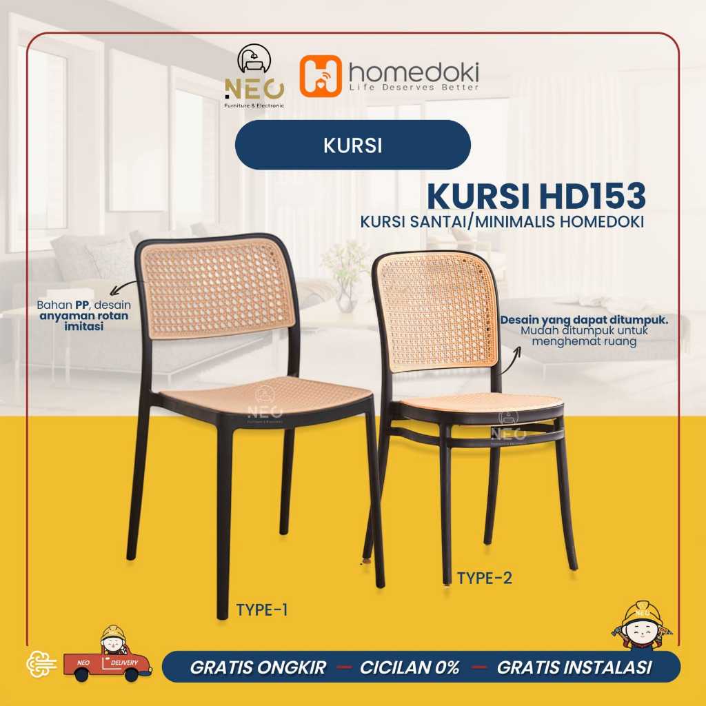 NEO - KURSI MAKAN HD 153 TYPE 2 WHITE & BLACK KURSI SEMI ROTAN PLASTIK FIBER TEBAL KURSI SATUAN KURS