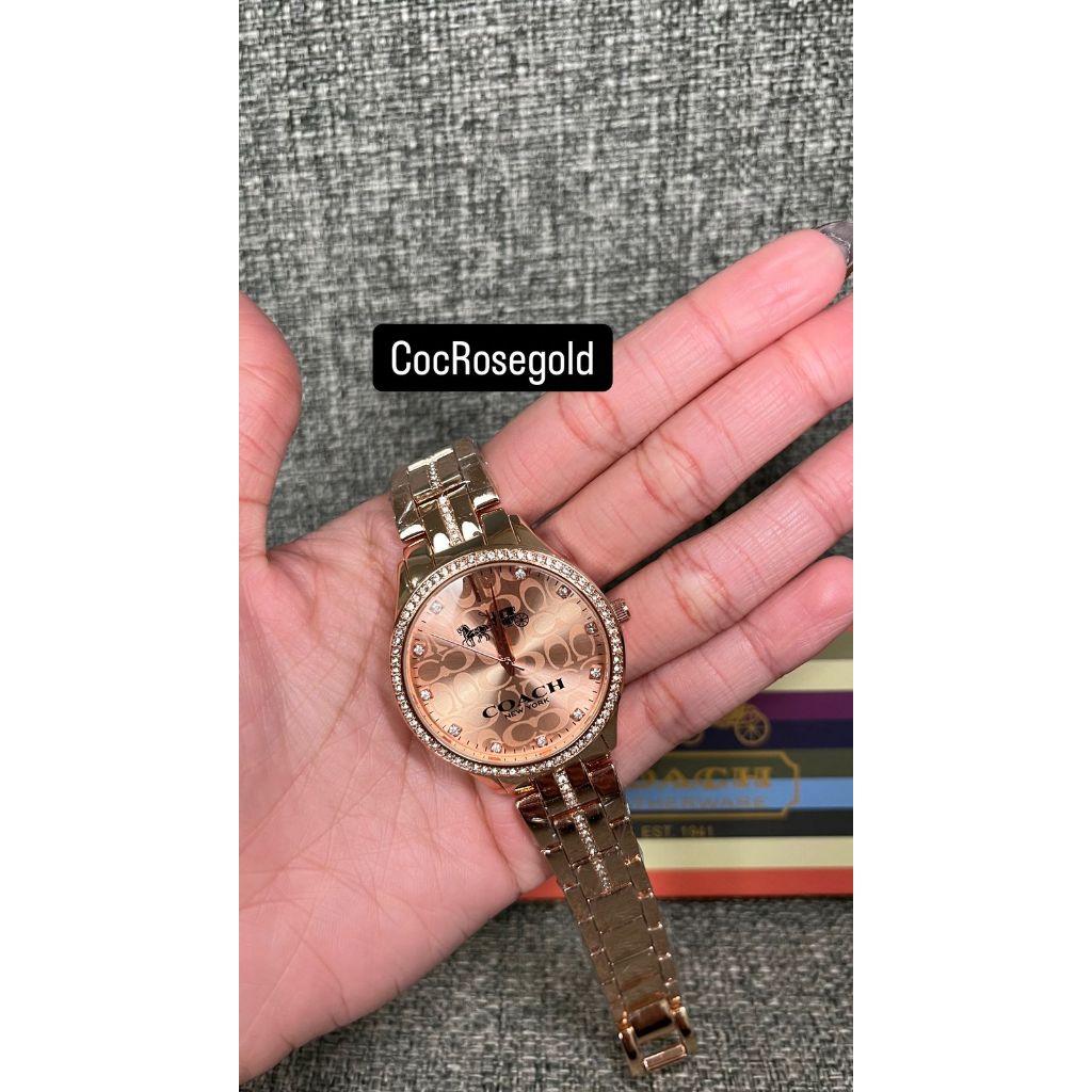 LINK CO Live Jam Coach Tali Kanvas Rantai Free Box Baterai Cadangan Jam Tangan Wanita Coach Fashion