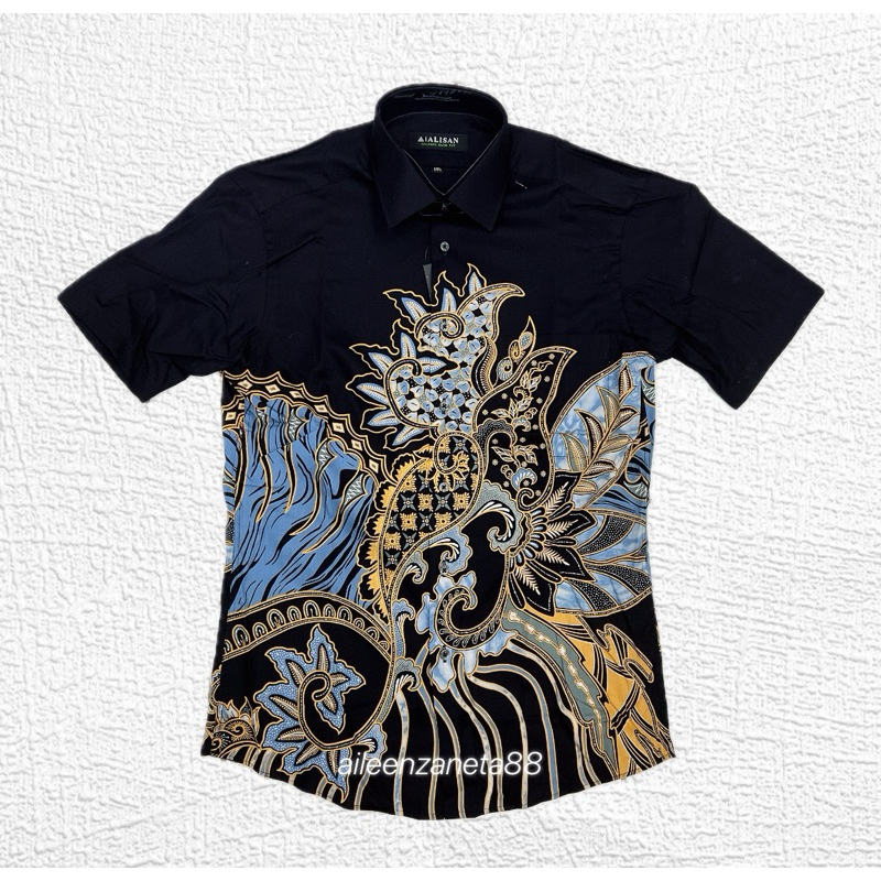 Kemeja Alisan Batik lengan pendek Slim fit ukuran 14,5 , 15 , 15,5 dan 16 / Kemeja Pria / Pakaian pr