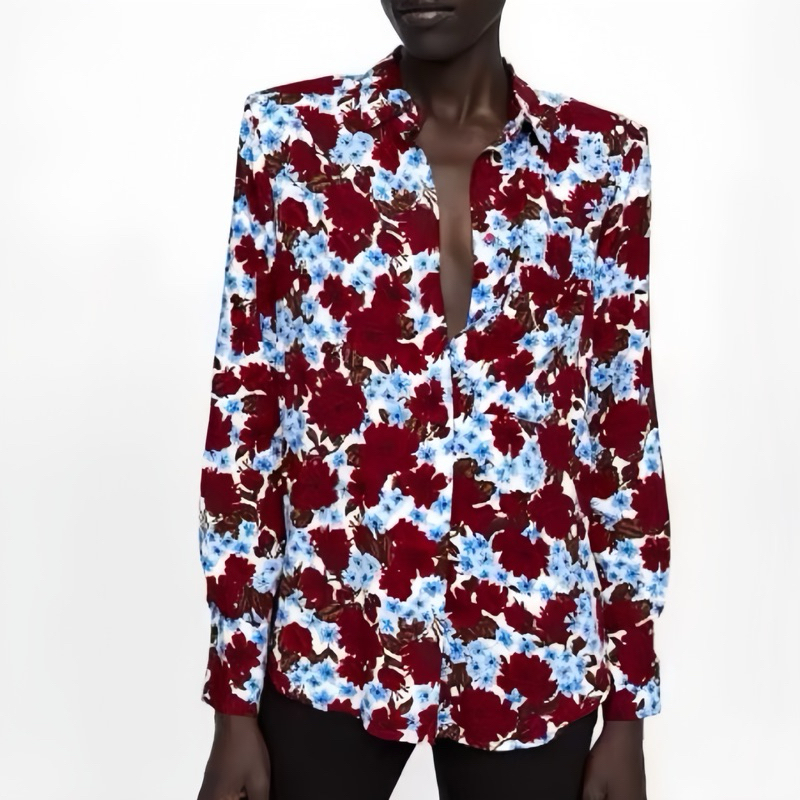 Zara Romantic Rose print Longsleeve Blouse Original / zara floral shirt / zara basic / kemeja wanita