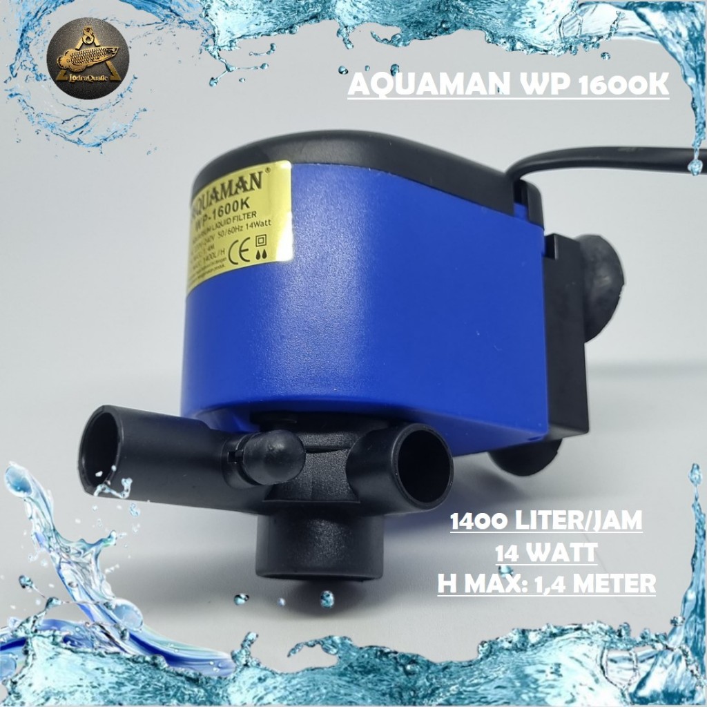 PROMO MURAH POMPA AIR AQUARIUM AQUAMAN WP 1600 K NAIK 1,4 METER 1400 1 LITER FILTER AQUARIUM SEDANG 
