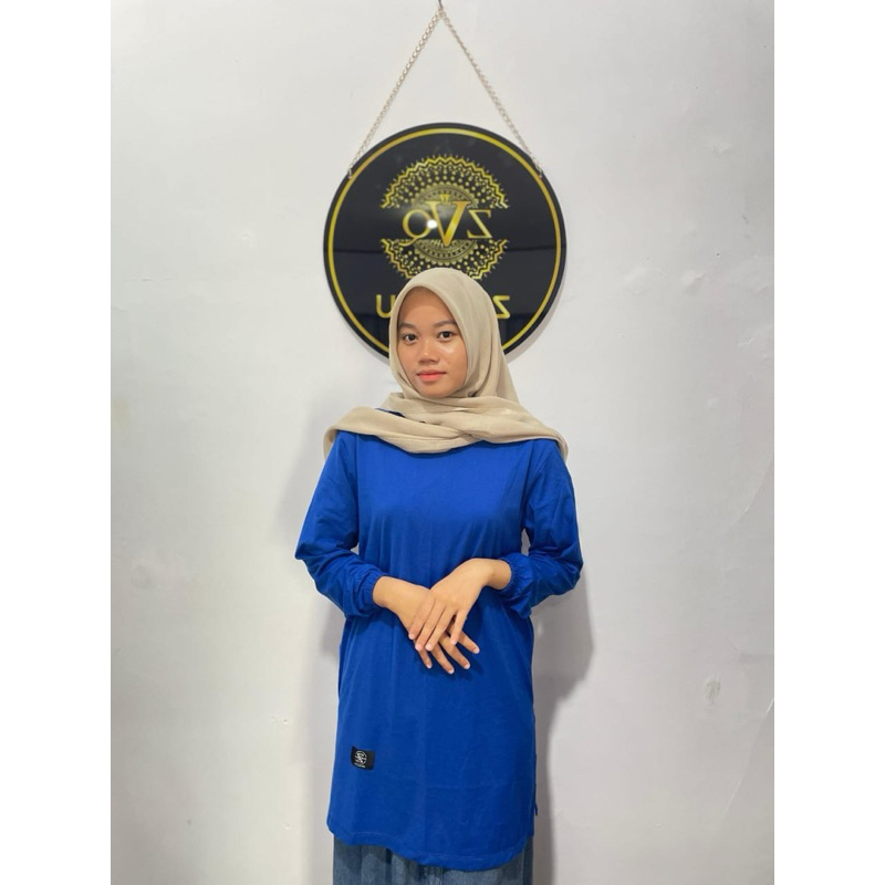 Atasan Wanita Kaos tunik Biru benhur / Kaos tunik polos dewasa lengan panjang / Tunik / Kaos atasan