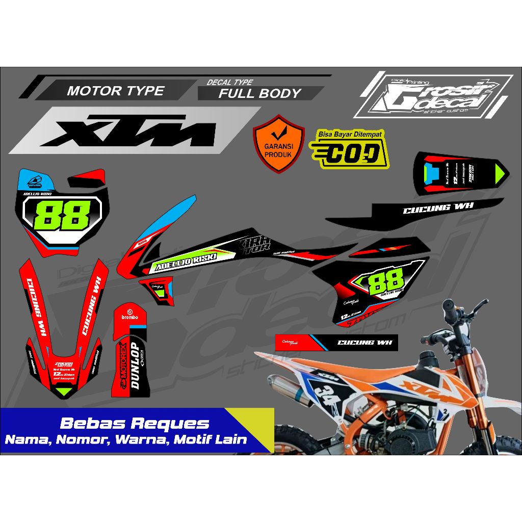 Sticker Stiker Striping Mini Trail XTM 50cc / New SK 50cc Full body Bebas Reques Suka Suka