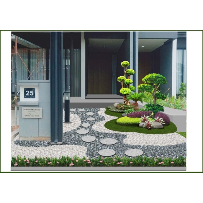 desain taman kering batu koral