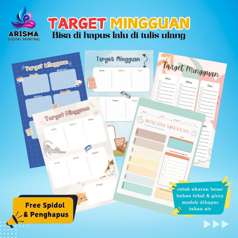 

POSTER TARGET MINGGUAN INTERAKTIF – PERENCANAAN PRAKTIS, BISA DITULIS & DIHAPUS