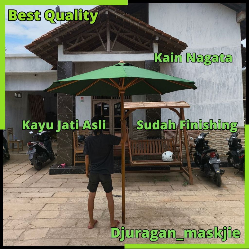 Tenda Payung Taman Outdoor Untuk Meja Cafe Bahan Kain Drill Nagata Kayu Jati