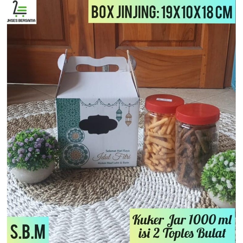 

Box Jinjing 19x10x18 cm( Kuker Toples jar 1000 ML isi 2)/IdulFitri/Kardus/Kue kering/Hampers