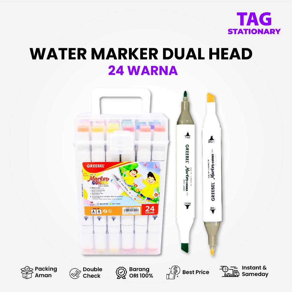 

GREEBEL Spidol Water Marker Dual Head / GMWD 24 Warna / Spidol Warna Warni Timur Agung Grosir