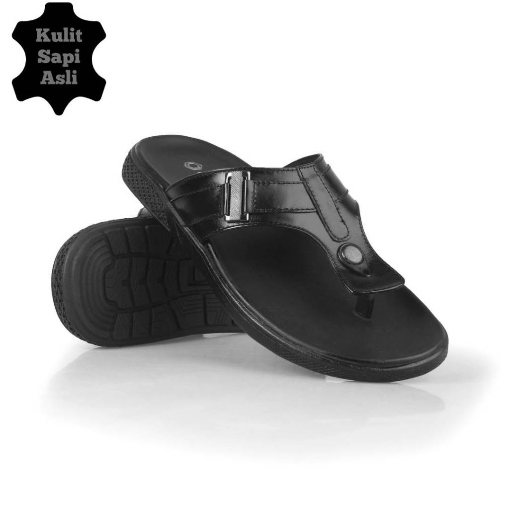 davalo Sandal Jepit Pria Kulit Sapi Asli Cibaduyut Sendal Capit Hitam