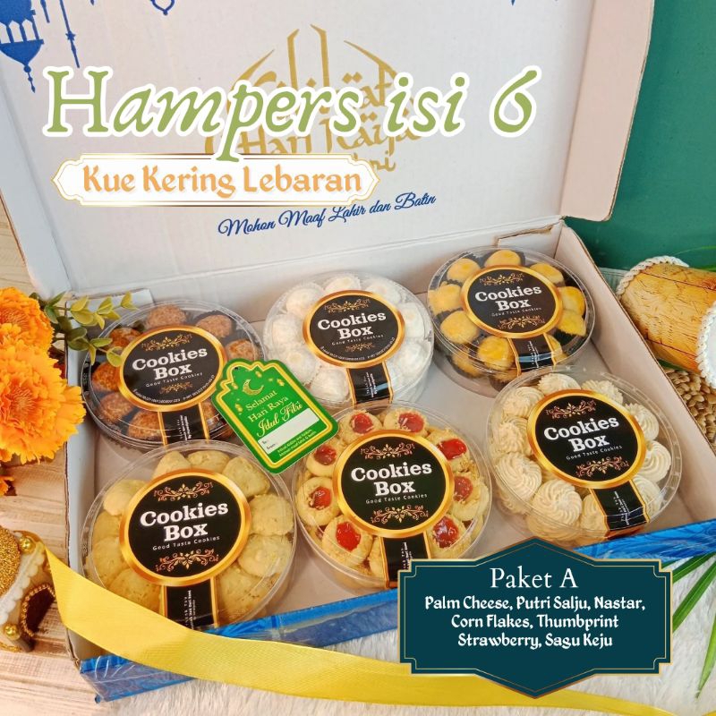 

Paket Kue Kering Gurih Renyah Lebaran Idul Fitri Parcel Lebaran Hampers Ramadhan Ramadan Idul Fitri isi 6 Kue Premium Cantik Free Pita dan Hang Tag