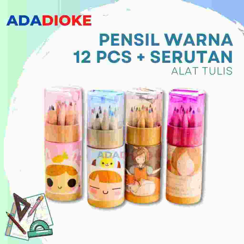 

Pensil Warna 12 IN 1 Pensil Warna + Serutan Rautan Pensil Warna Kayu Kemasan Tabung