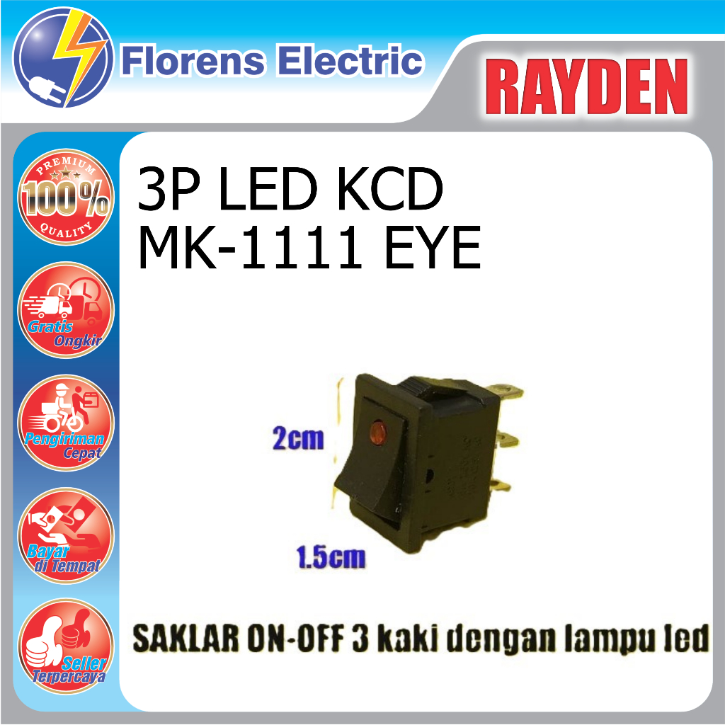 RAYDEN Saklar Power Switch ON OFF with lampu led Rocker Gepeng 3 PIN Cat Eye Mata Kucing 3 kaki KCD-