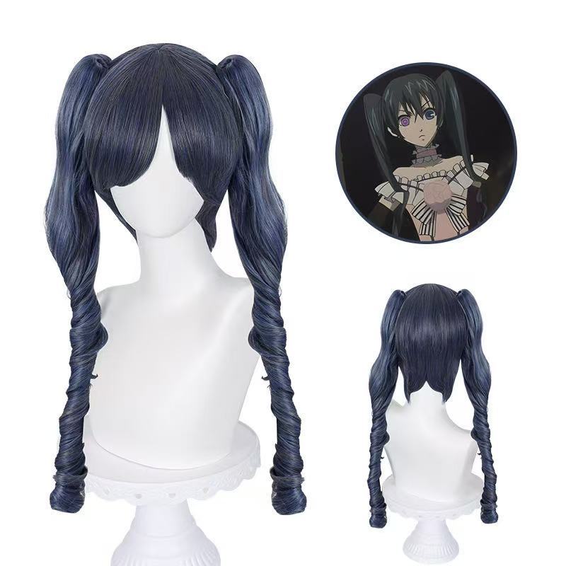 Black Butler Char women's cosplay wig double ponytail blue gray long roll lolita anime wig