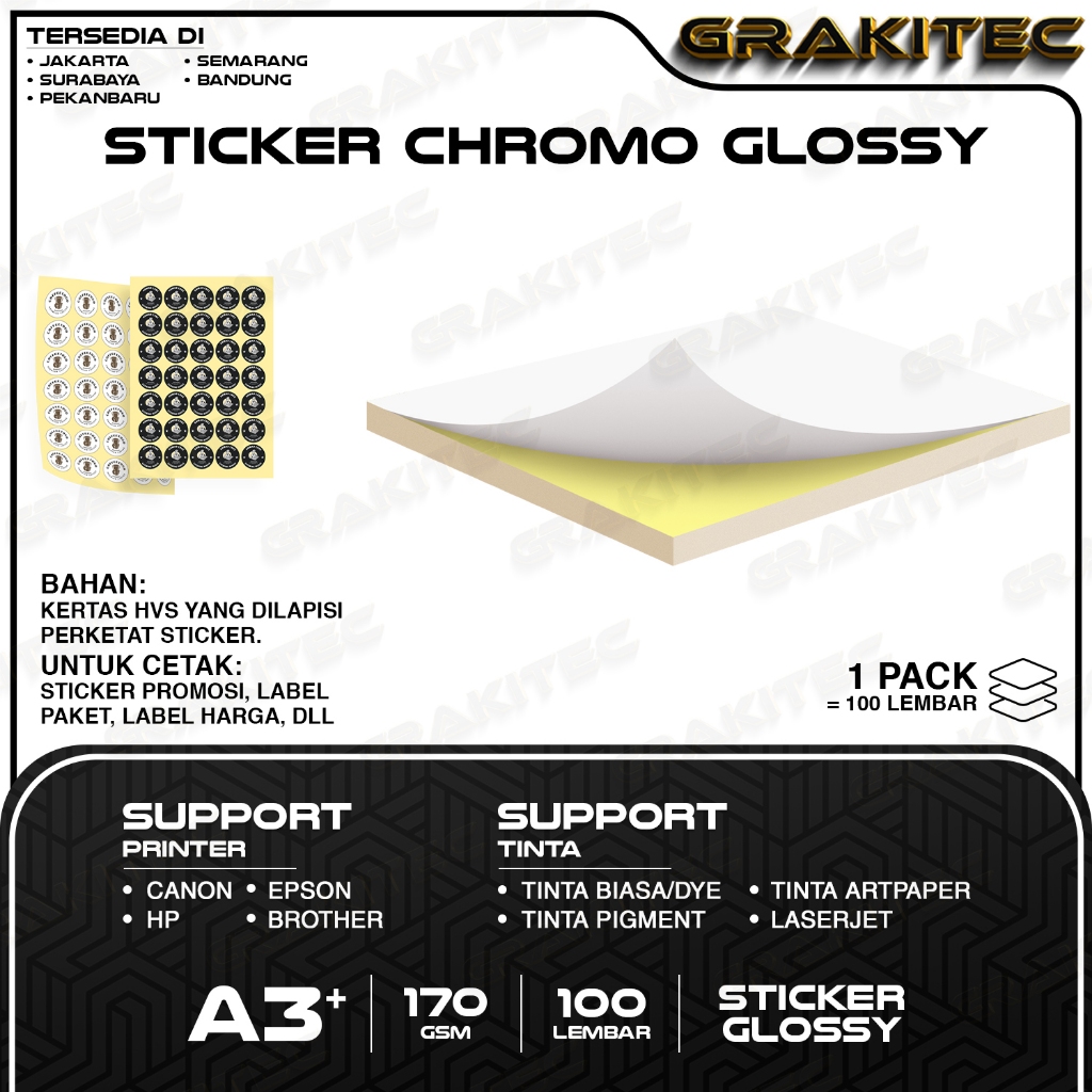 

Sticker Chromo A3+ Glossy / Doff HVS 100 / 300 Lembar | Stiker Kromo, bontak, CTS, Cast-coated Cromo