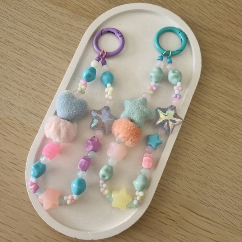 Pom pom Macaron Phone Strap | Aesthetic Pom Pom Phone Charm | Gantungan HP Lucu Estetik