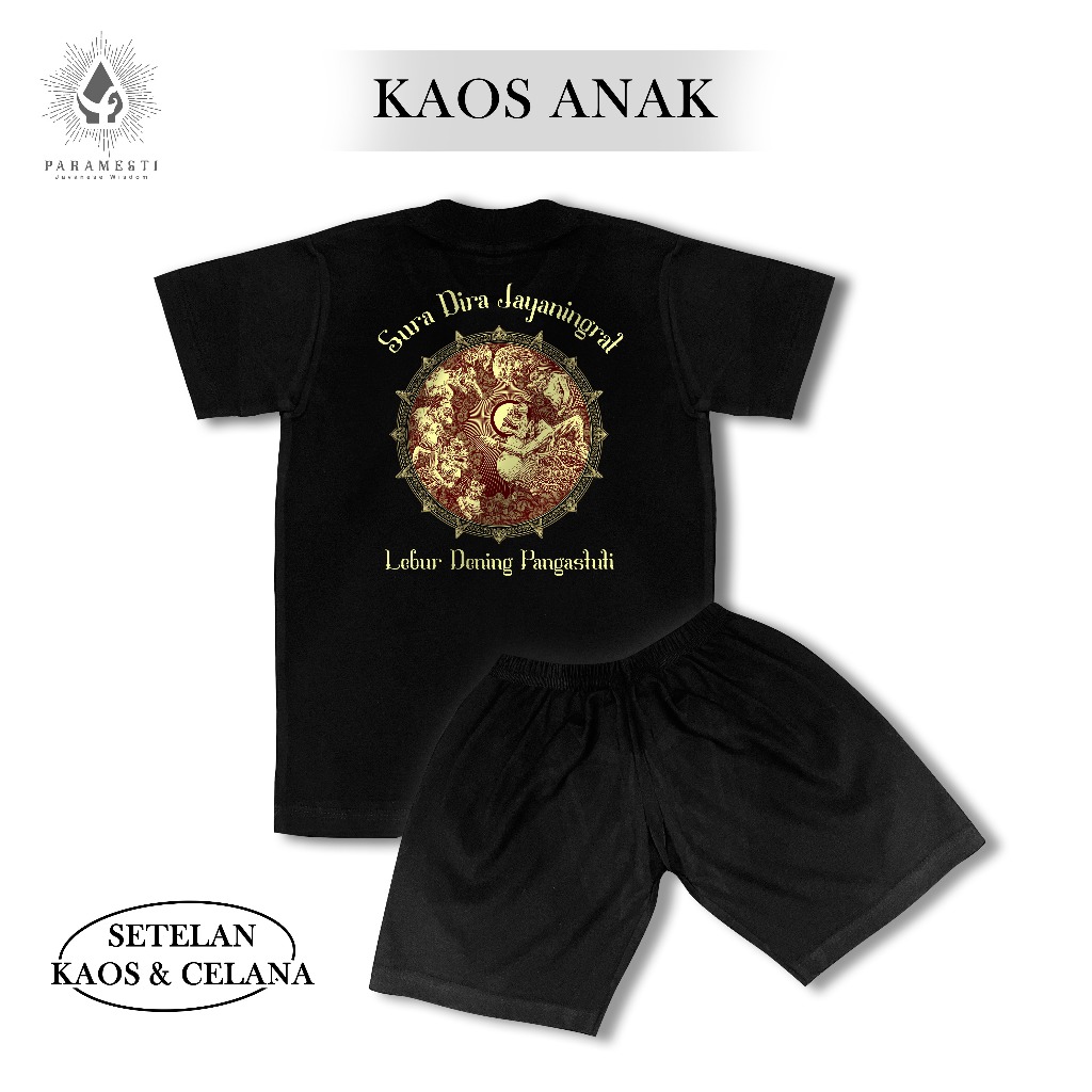 Paramesti Setelan Kaos Celana Anak Wayang Semar T-shirt Laki-laki Pria Perempuan Cotton Katun Combed