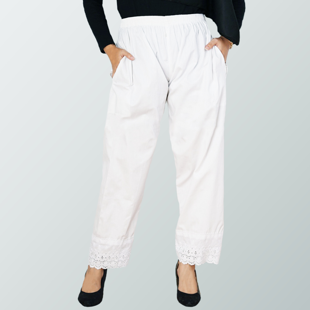 BASMALA - Celana Ihram Renda Wanita Putih Hitam Celana Panjang Bahan Katun Celana Dalaman Gamis