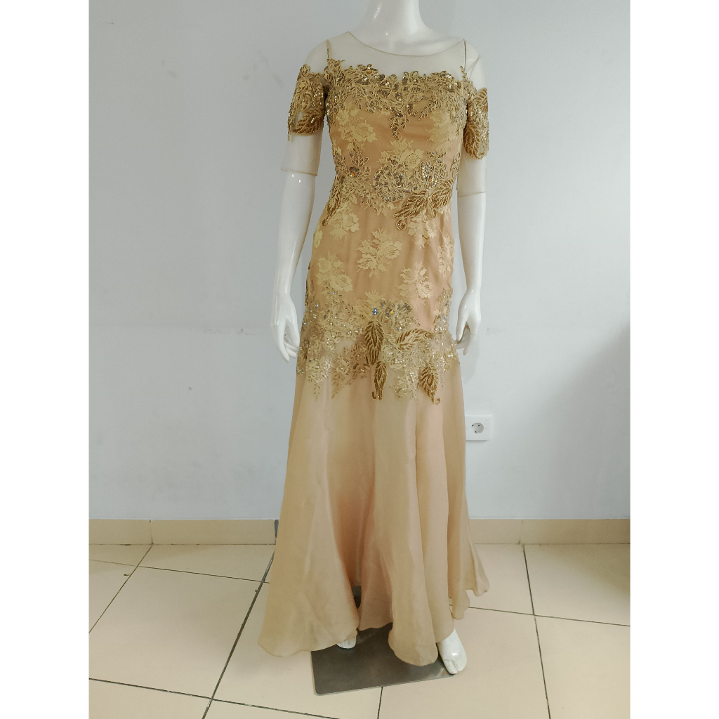 Gaun Dress Pesta Wanita Prada Gold Preloved