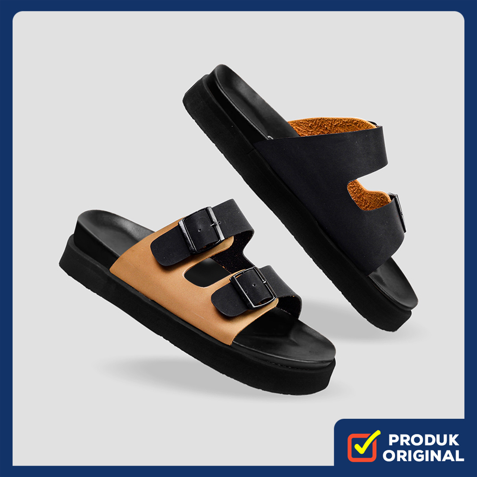 ATSUKO CHOCO INSOLE BLACK ORIGINAL x LVNATICA Sandal Casual Pria Sendal Slide Jalan Santai Harian Sl