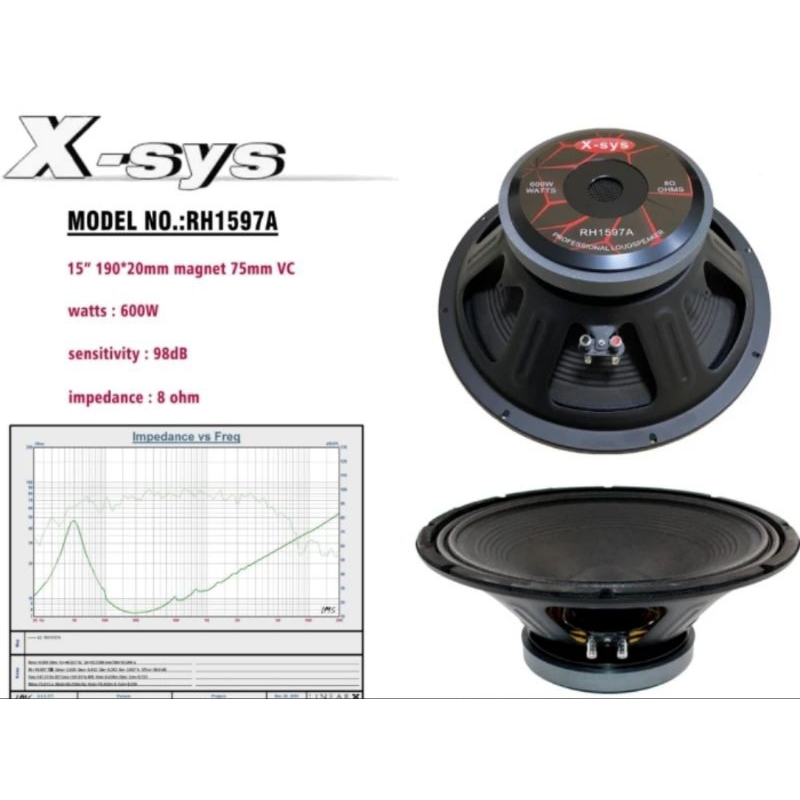 X-sys Komponen Speaker Woofer RH1597A RH-1597A 15inch 600watt VC3" Original