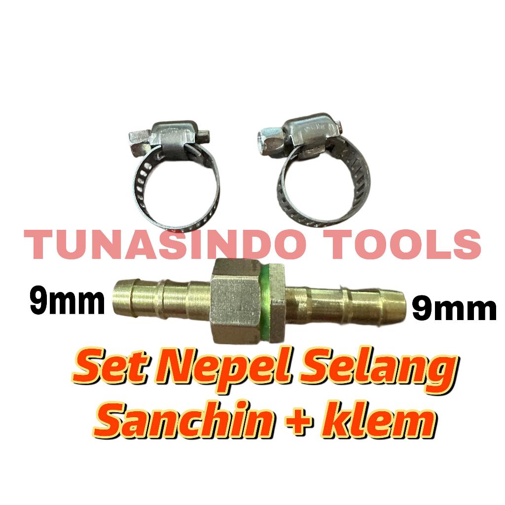 Nepel set selang sanchin 9 mm m 14 male female clamp selang sambungan selang stim steam cuci ac