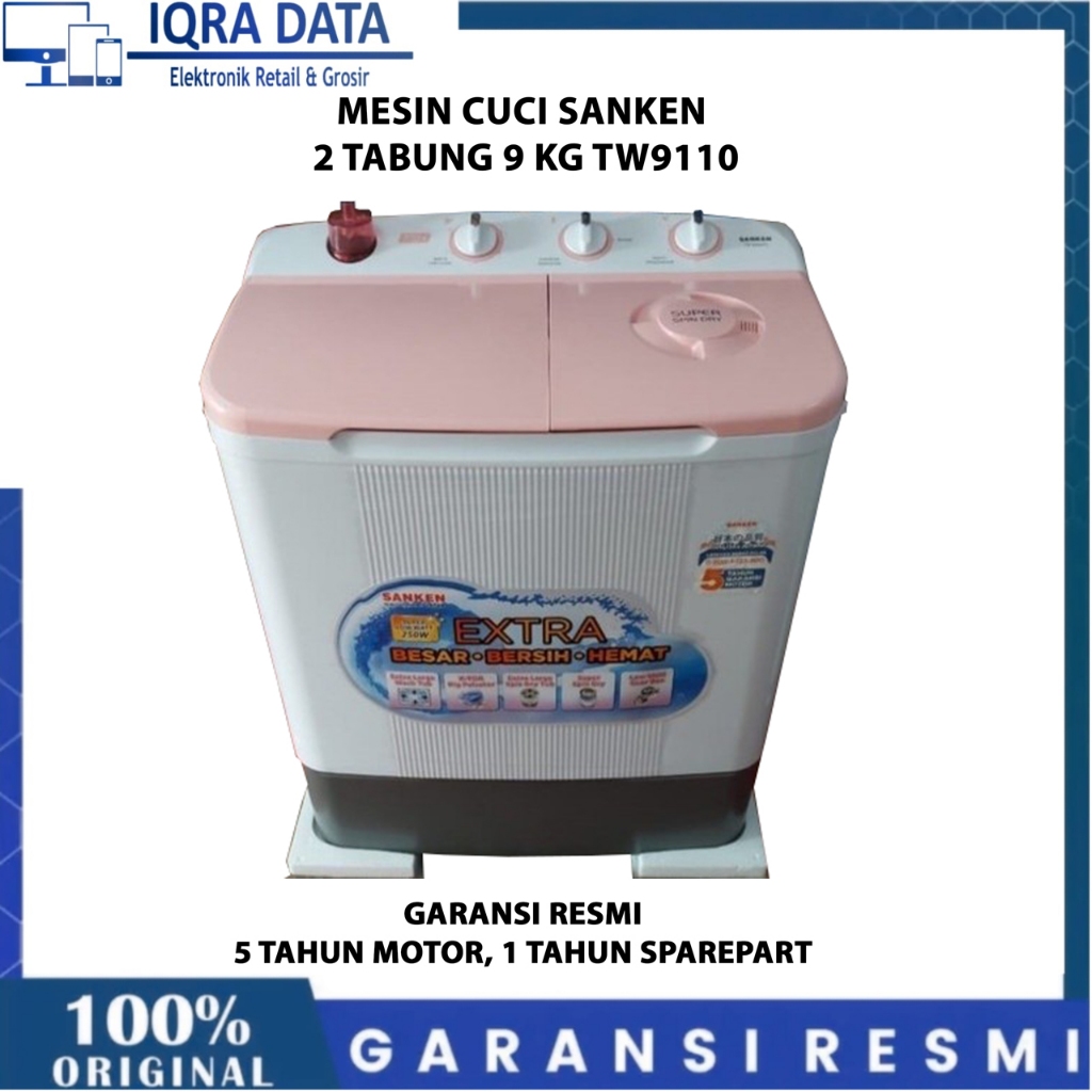 SANKEN MESIN CUCI 9KG 2 TABUNG TW9110 GARANSI RESMI 5 TAHUN