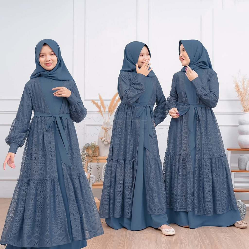 [Winner.style99] gamis syar''i Alayya Couple ibu dan anak Gamis brukat ethnic Mix outer Brukat Premi