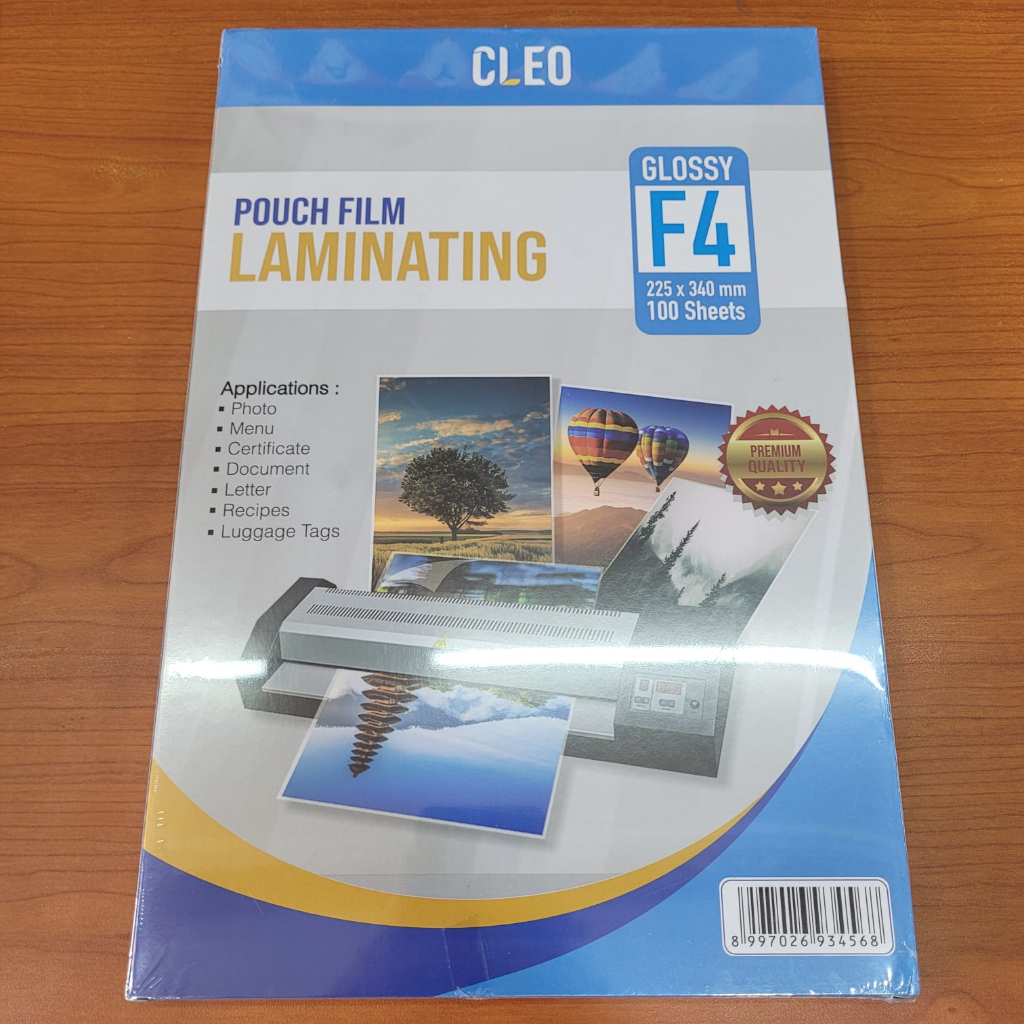 

(1 Pak isi 100 Pcs) Merek Cleo Plastik Laminating / Laminating Film A4 & F4
