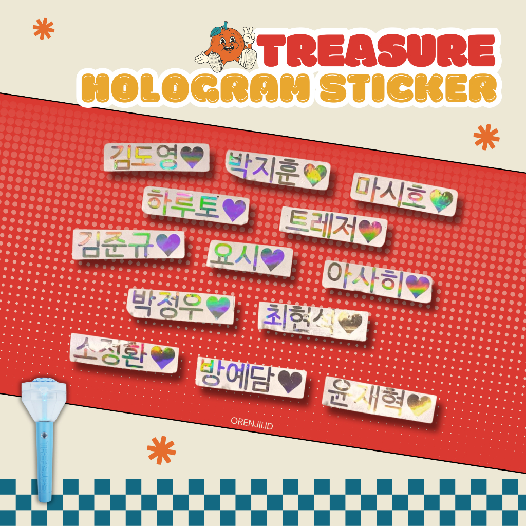 

(SATUAN) STIKER NAMA HANGUL TREASURE HOLOGRAM /DEKOR LIGHTSTICK TEULIGHT