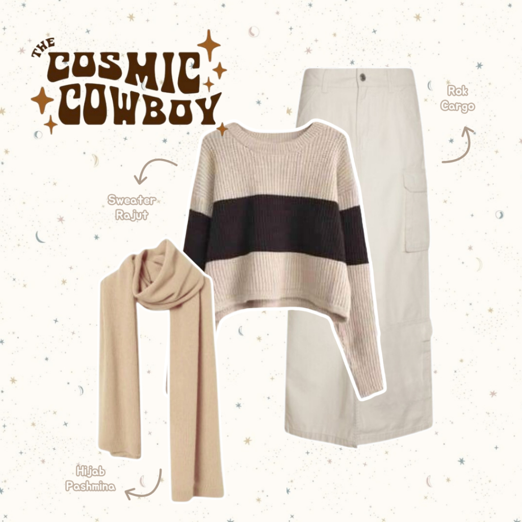 One Set Outfit Remaja Outfit Skena Remaja (Pashmina, Sweater, Rok Cargo) Outfit Rok - AA377